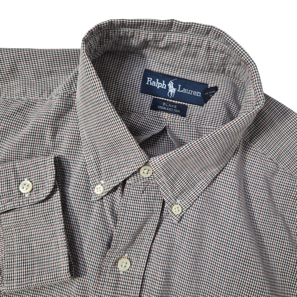 Ralph‎ Lauren Button Down Shirt Mens XL Brown Micro Check Blake Pony Heritage
